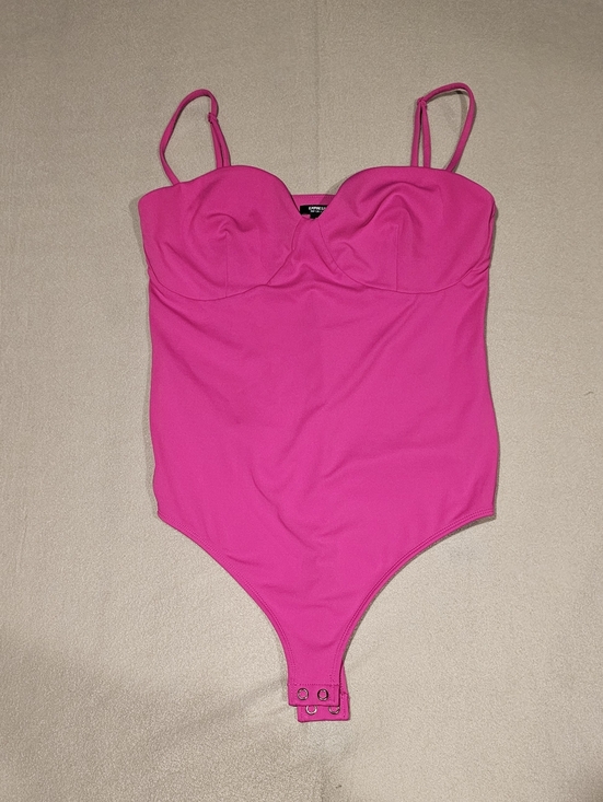 Express Tops - Express Bodycon Hot Pink Structured‎ One-Piece Bodysuit Size M